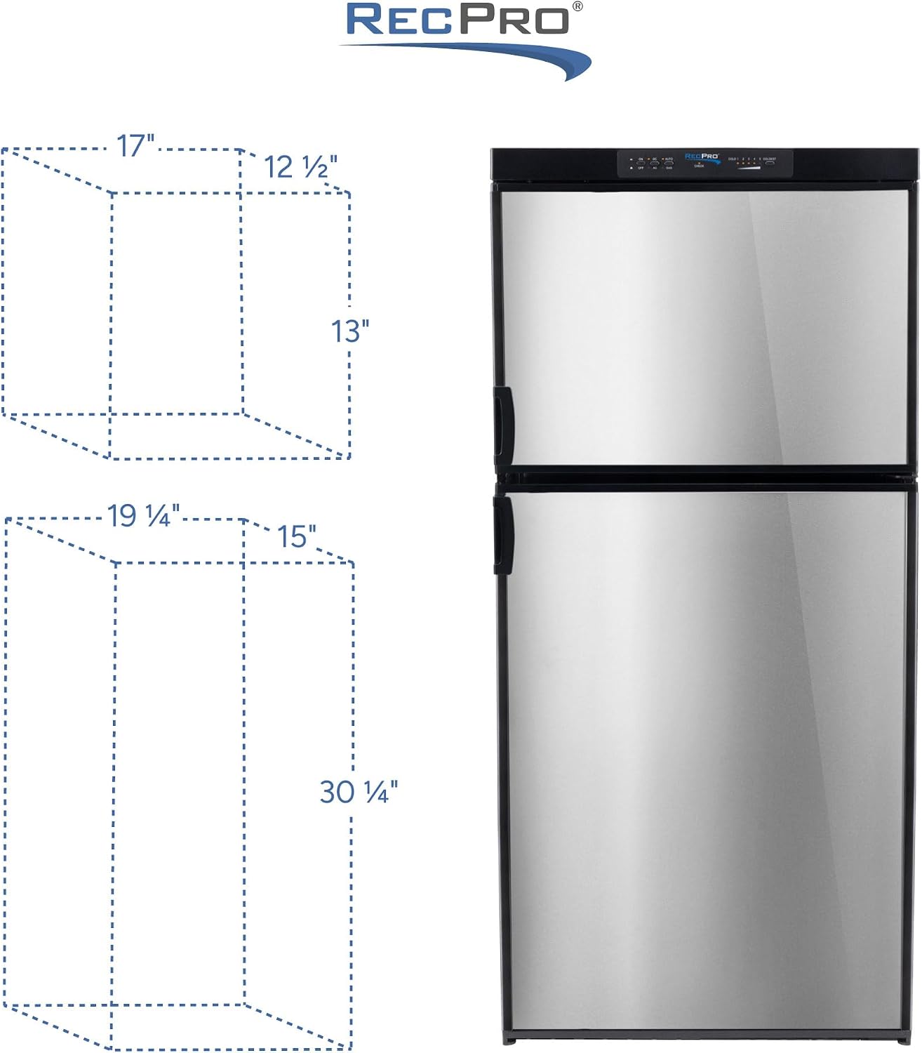 RecPro RV Refrigerator 6.3 Cubic Feet Gas and Electric | Black or Stainless Finish | 110V / 12V / Propane Gas | (Stainless Finish)