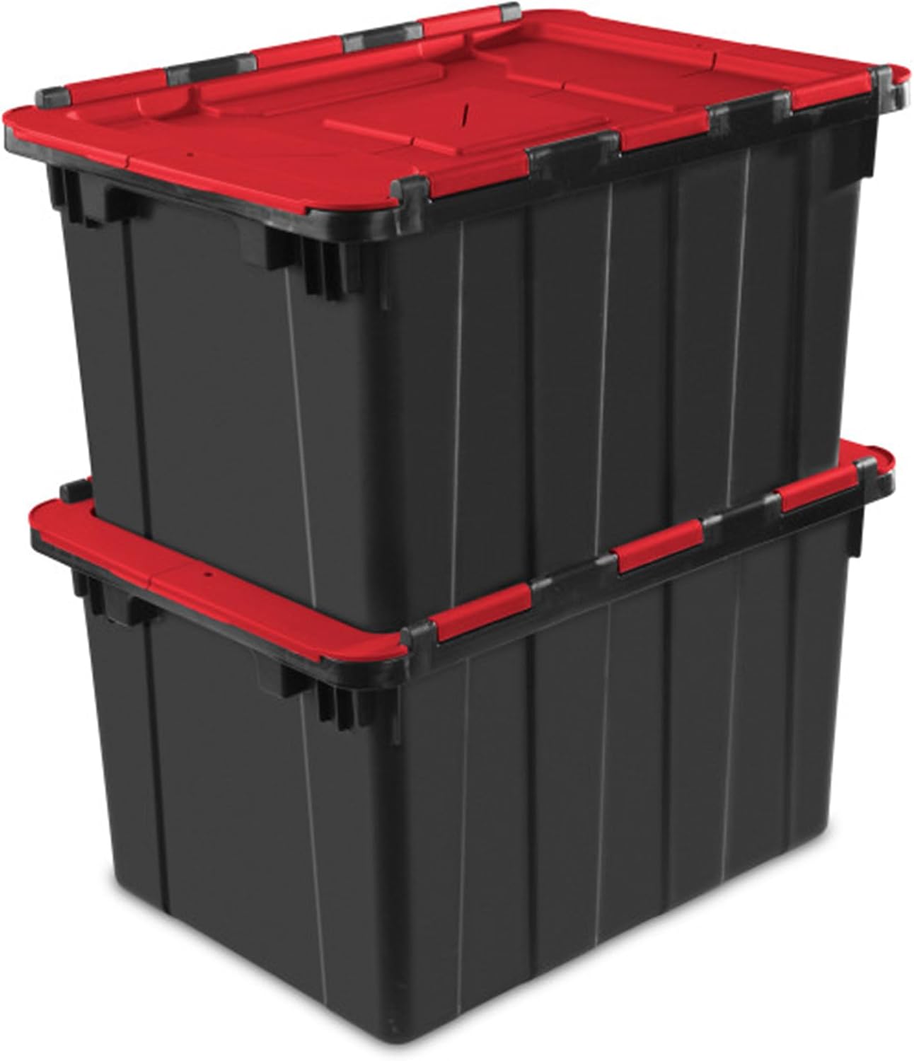 Sterilite 18-Pack 12 Gallon Hinged Lid Industrial Tote, Heavy-Duty Plastic Organizer - Stackable Multipurpose Home Storage Bins with Contoured Handles for Garage, Basement or Attic Organization
