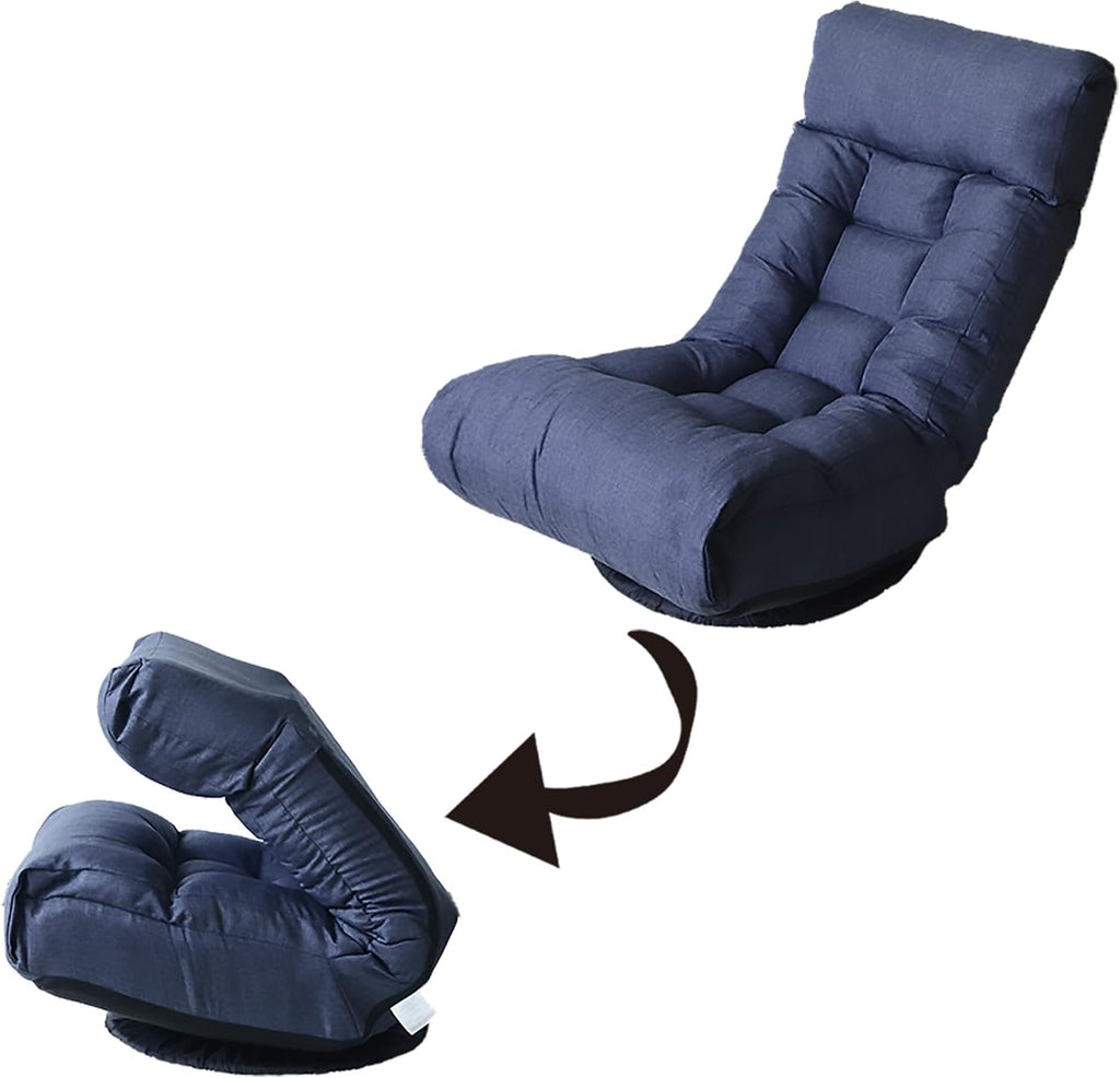 Yoglad Japanese Style Chaise Lounge Sofa Chair Floor Gaming Chair Lazy Sofa for Reading Game Meditating, 3 Adjustable Positions with Comfortable Backrest,Navy Blue (Navy Blue+Ottoman)