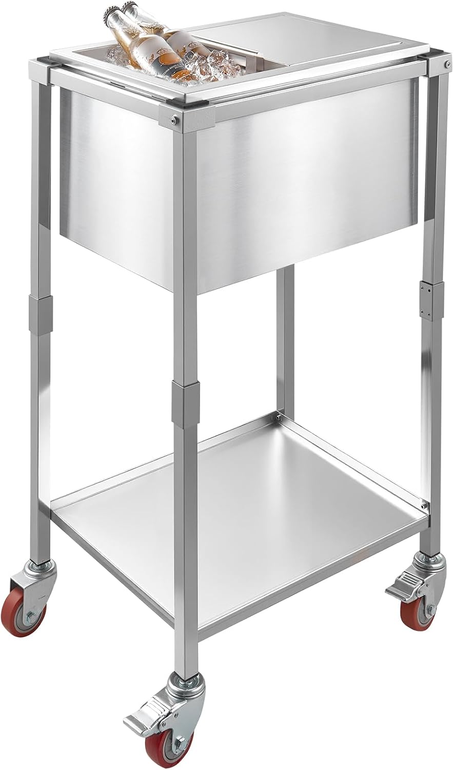 VEVOR Commercial Ice Bin, Underbar Ice Bin, Stainless Steel Ice Chest with Sliding Lid, Bottle Holders, Adjustable Bullet Feet, Cooler Cart Cocktail Unit for Bar Restaurant Pub