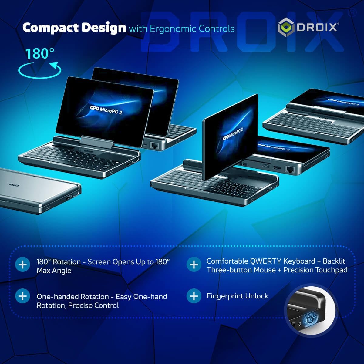 GPD MicroPC 2 | Portable Mini Laptop with 7' 1080P Display | with Intel Processor N300, UHD Graphics; 16GB LPDDR5, 512GB NVMe SSD; 2.5G Ethernet, USB-C, HDMI 2.1, Wi-Fi 6, BT 5.2
