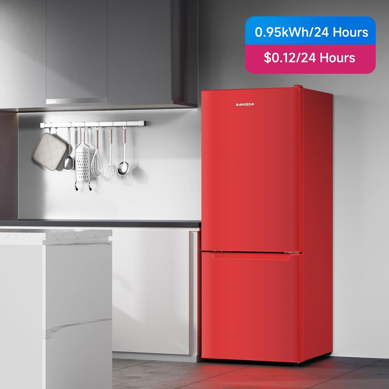 BANGSON Apartment 7.1 Cu.Ft Refrigerator with Freezer, Office Fridge with Bottom Freezer, Large Capacity, Energy Saving, Adjustable Thermostat, Low Noise, Red