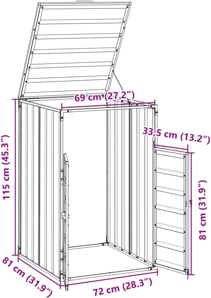 Outdoor Steel Garbage Bin Storage Shed for 1 Trash Can, Weather-Resistant Metal Trash Can Storage Shed with Lid Chain and Latch, Good Ventilation, Anthracite, Single Bin,-793