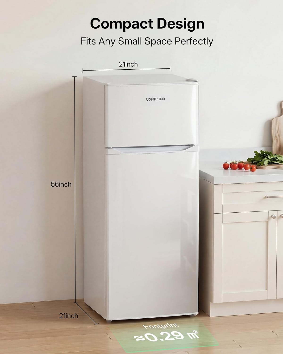 Upstreman 7.7 Cu Ft White Large Capacity Refrigerator with Freezer, Energy Efficient Compact Refrigerator, Adjustable Thermostat & Reversible Door for Apartment, Dorm, Office, Kitchen，White (BD-75)