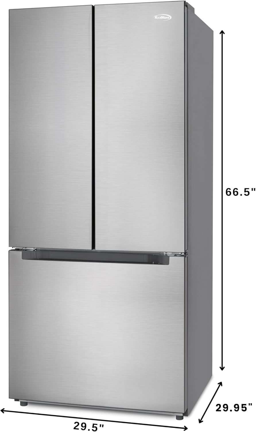 KoolMore 30-Inch and 18.5 cu. ft. Counter Depth French Door Refrigerator with Three Doors and Deep Freezer in Stainless-Steel (KM-RERFDSS-18C)