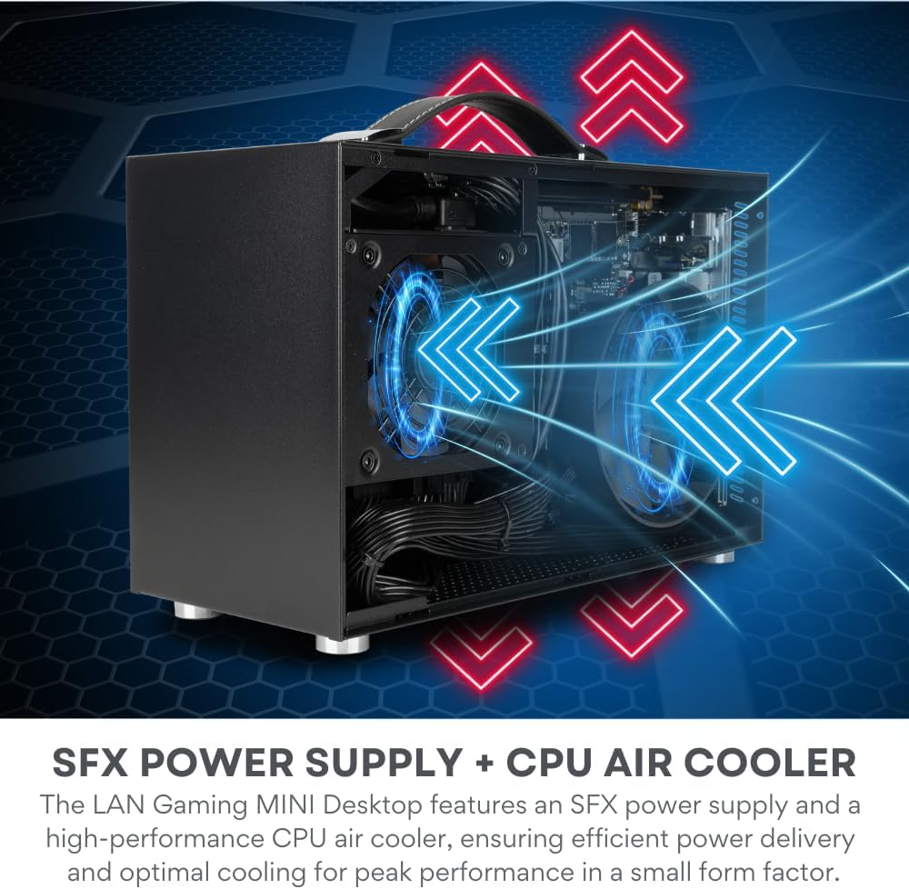 LAN Gamer 8.1L Mini ITX Desktop RTX 5070 Ti, Intel 24-Core Ultra 9 285K CPU, 32GB DDR5 RAM, 2TB Gen4 NVMe SSD, SFF PC w/Windows 11 Pro, 3-Year Warranty, RGB Keyboard+Mouse, Internal Wi-Fi 6E (Black)
