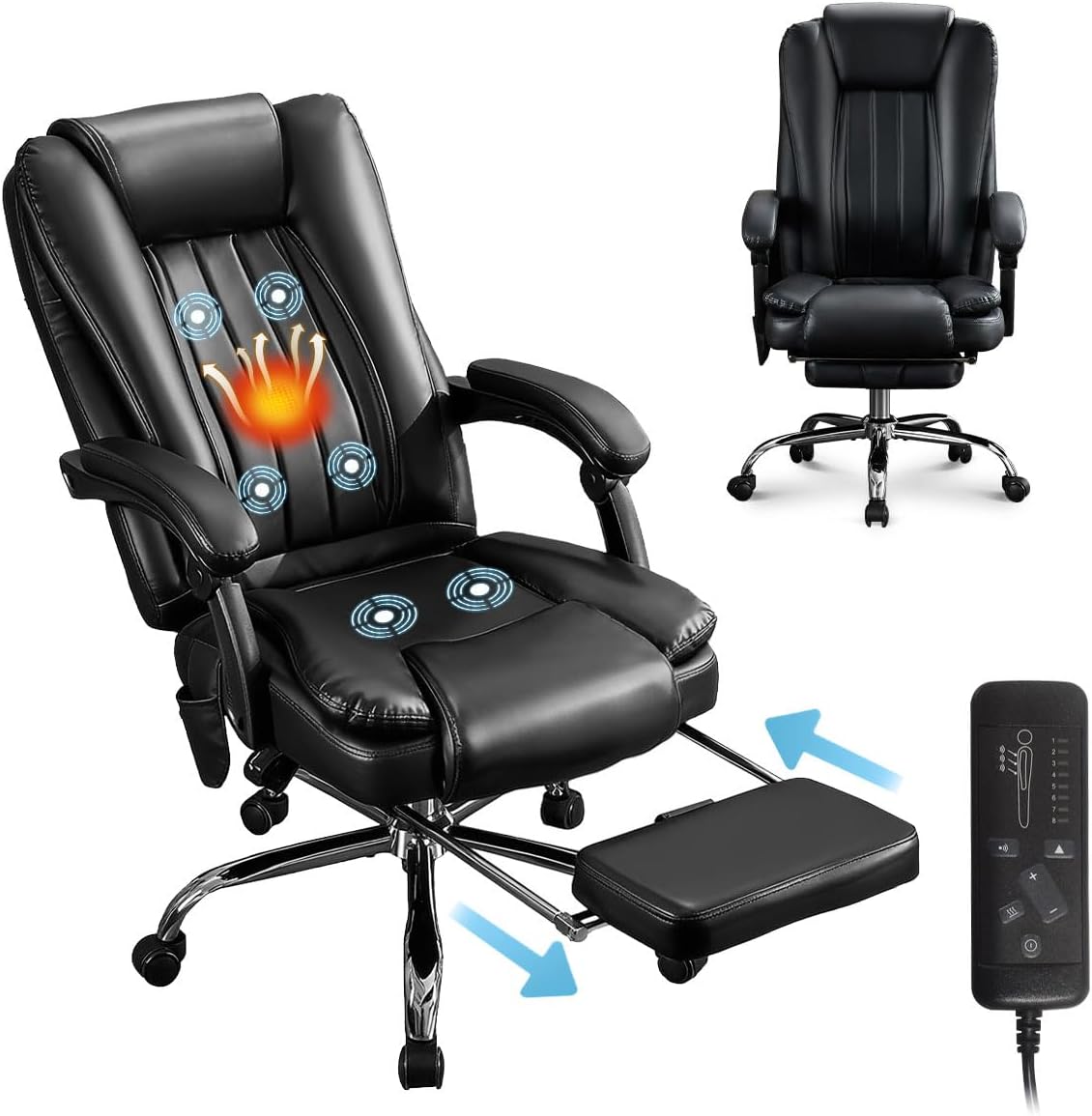 BOSMILLER 500lbs Big and Tall Office Chair, 6-Points Massage Office Chair, Executive Heated Desk Chair with Adjustable Footrest, Reclining High Back for Home Office