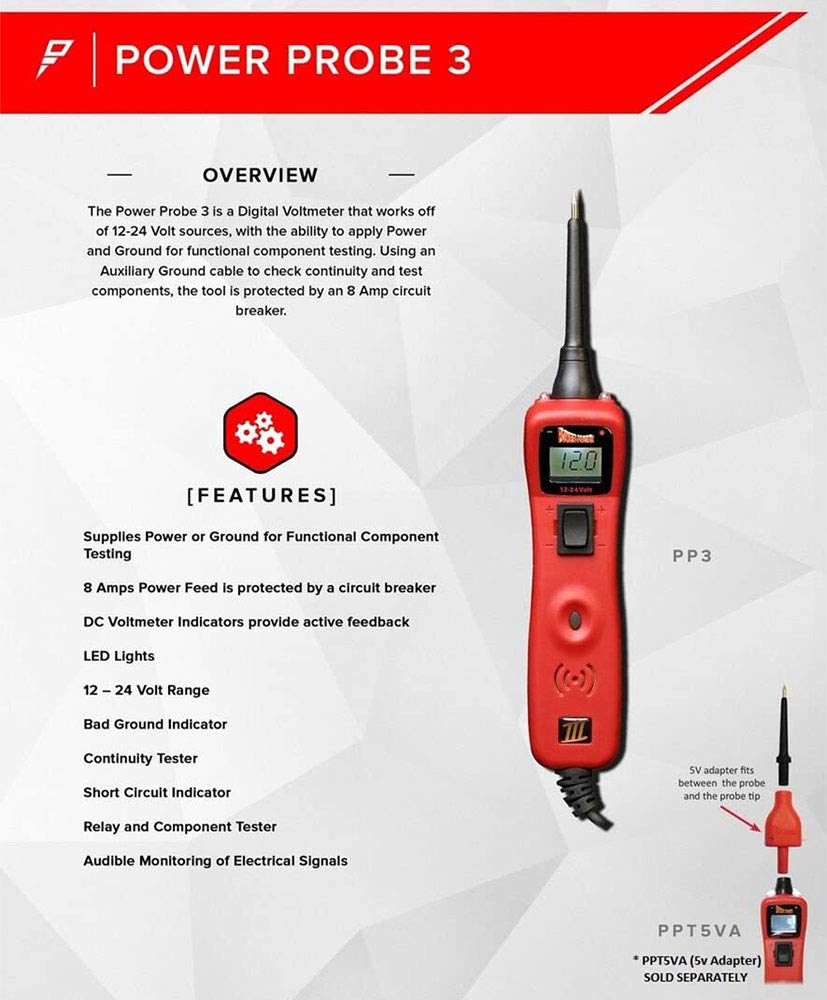 Power Probe III Clamshell - Red (PP3CSRED) [Car Automotive Diagnostic Test Tool, Digital Volt Meter, AC/DC Current Resistance, Circuit Tester]