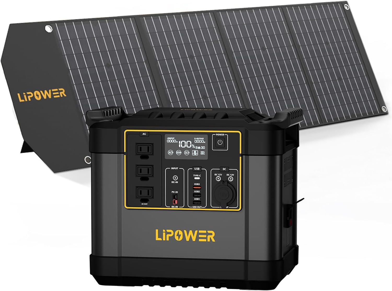 Lipower 1075Wh Portable Power Station with 100W Foldable Solar Panel,1200W Solar Generator, IP54Waterproof ETFE Solar Charger for Outdoor Camping RV Home Emergency