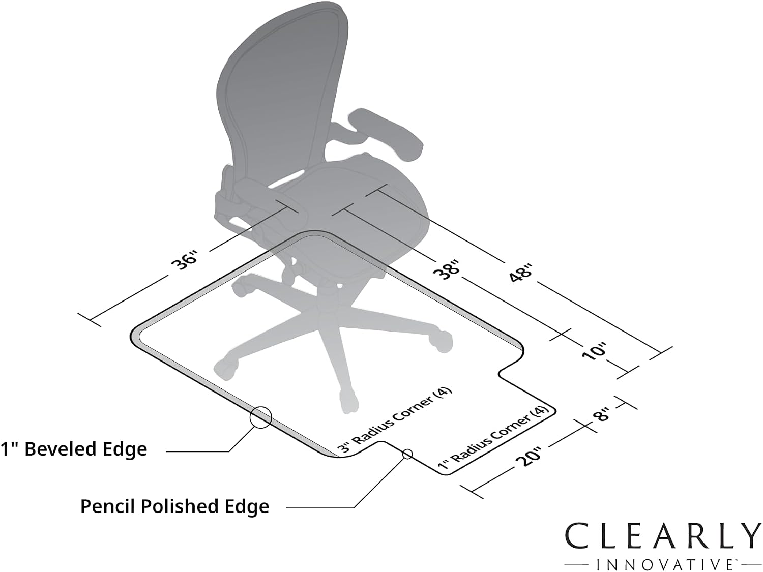 Office Chair Mat for Carpet & Hardwood - 36x48 Tempered Glass Chair Mat, Beveled Edge, Heavy-Duty 1,000 lb Capacity, Smooth Glide Floor Protector by Clearly Innovative