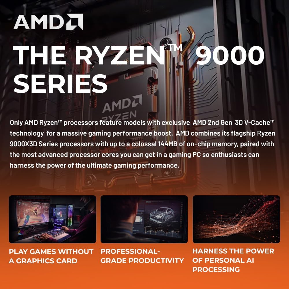 Skytech Gaming King 95 Gaming PC, AMD Ryzen 7 9800X3D 4.7GHz, AMD RX 9070XT 16GB VRAM, 2TB Gen4 NVMe SSD, 32GB DDR5 RAM 6000, 1000W Gold PSU, 360 ARGB AIO, WI-FI 5, Windows 11, Desktop
