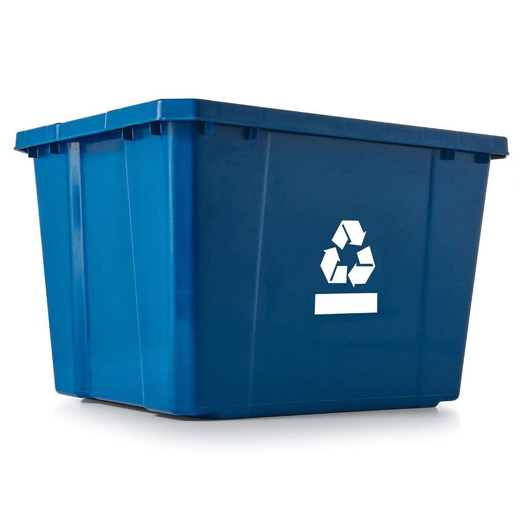 Gracious Living Medium Curbside Blue Box, Plastic 17 Gallon/64 Litre Home Trash Can Refuse and Recycling Bin Container with Built-in Handles (12 Pack)