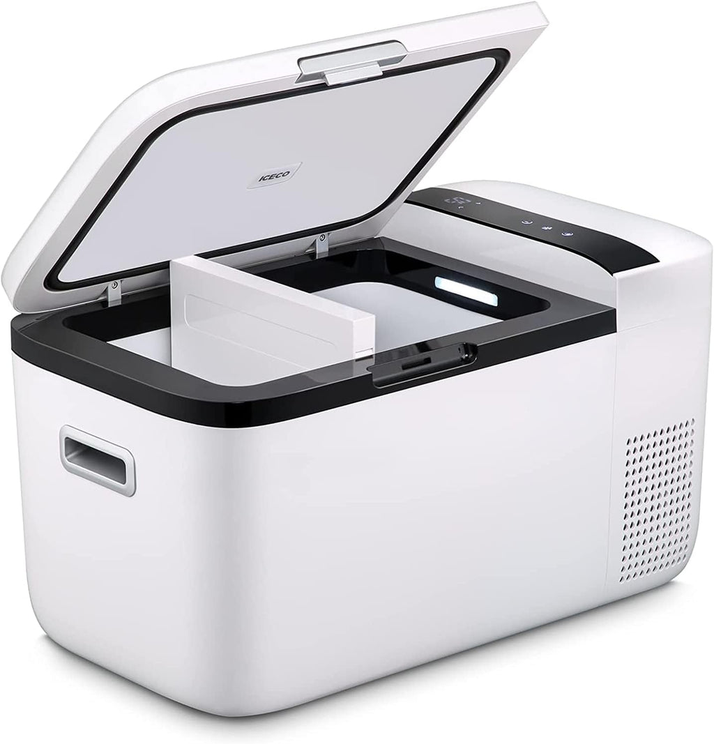 ICECO GO20 Portable Refrigerator,21Qt/20L 12Volt Refrigerator Powered by SECOP, 0℉-50℉, Bluetooth Connection, 12/24VDC&110-240VAC, 12v Fridge Freezer for Car |GO20W + Battery