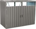 Outdoor Metal Garbage Bin Shed for 2 Trash Cans, Lockable Galvanized Steel Storage Enclosure, Weatherproof and Rust-Resistant Trash Can Cover for Garden, Yard, or Driveway, Grey