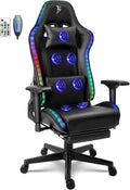 RGB LED Gaming Chair with Seven-Point Massage Function,Computer Chair with Speakers,Ergonomic Chair with Footrest and Lumbar Support,90°-180° Tilt Office Chair,Black