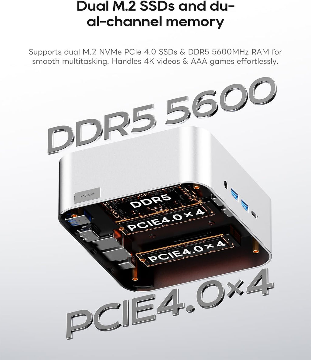 AOOSTAR MACO AMD R7 H255 Mini PC(8C/16T,up to 4.9 Ghz), NO RAM/SSD/OS Mini Gaming PC with OCULINK/ 2*USB4/HD2.1/1 xDP 1.4, 2X 2.5G LAN,2*M.2 Slots