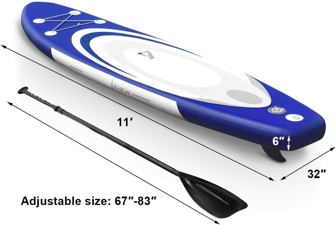 GOFLAME 11' Inflatable Stand up Paddle Board Adjustable Paddle, Leash, Pump and Backpack,Surfboard SUP Board with Pump Repair Kit, 6 Inch Thick (Blue, 11')