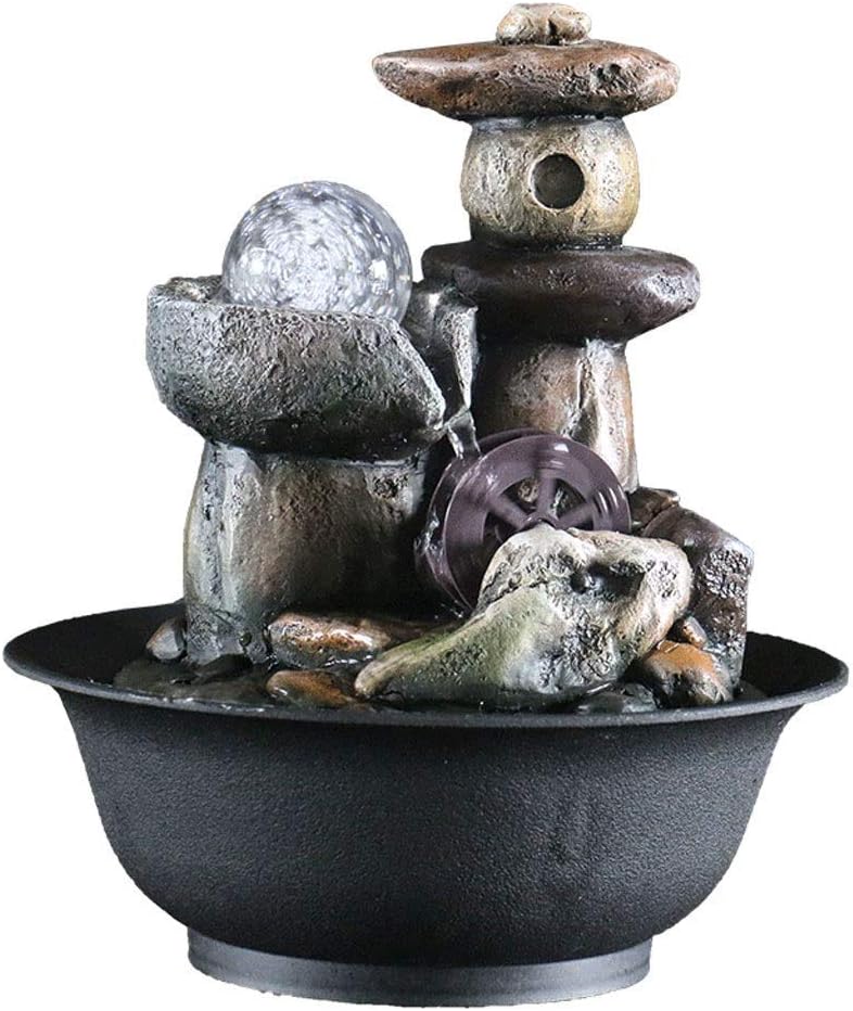 Water Fountain Desktop Ornament Stacked Rocks Water Fountain Decoration Cool Indoor Outdoor Portable Electric Tabletop Decorative Zen Meditation Waterfall Decor Kit W/Submersible Pump Zen Meditation