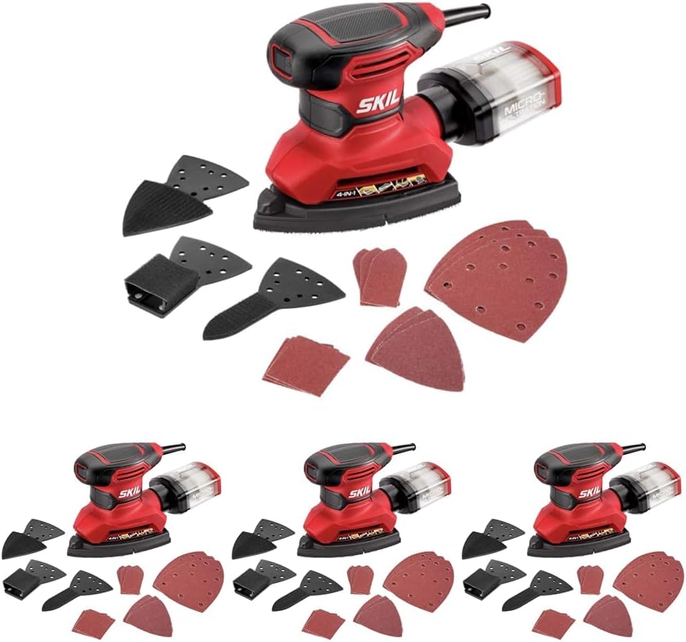 SKIL Corded Multi-Function Detail Sander with Micro-Filter Dust Box 3 Additional Attachments & 12pc Sanding Sheet- SR232301,(Pack of 4)