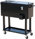 Outsunny 80 QT Rolling Cooling Bins Ice Chest on Wheels Outdoor Stand Up Drink Cooler Cart for Party, Black