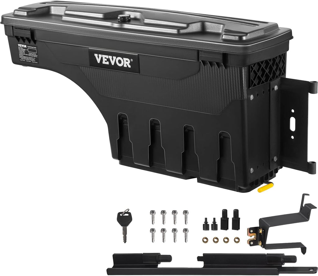 VEVOR Truck Bed Storage Box, Compatible with Chevrolet Silverado 1500 GMC Sierra 1500 2019-2020 R, Waterproof ABS Wheel Well Tool Box with Lockable Lid, 6.6 Gal/25 L Toolbox, Passenger Side, Black