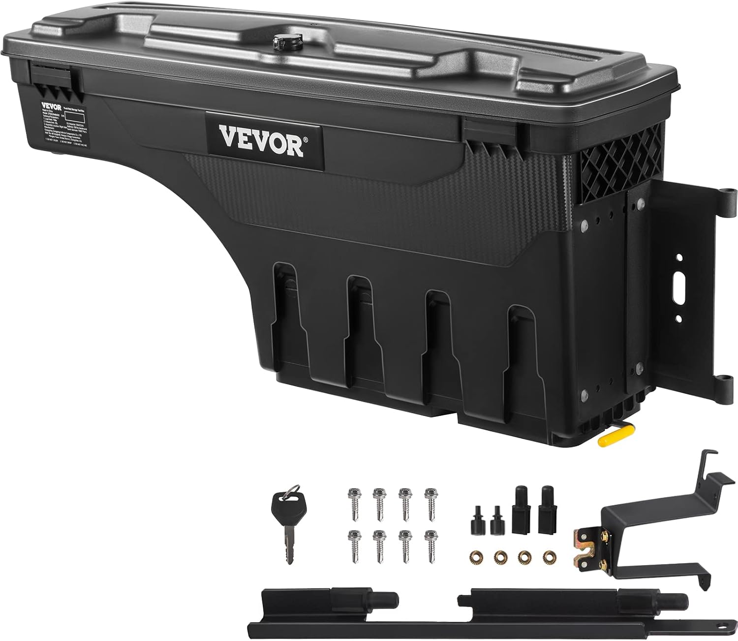 VEVOR Truck Bed Storage Box, Compatible with Chevrolet Silverado 1500 GMC Sierra 1500 2019-2020 R, Waterproof ABS Wheel Well Tool Box with Lockable Lid, 6.6 Gal/25 L Toolbox, Passenger Side, Black