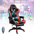 LED Gaming Chairs with Speakers, Full Massage Gamer Chair with Footrest and Lumbar Support, PU Leather Swivel Computer Chair Recliner Chair Office Chairs for Adults and Teens,Red