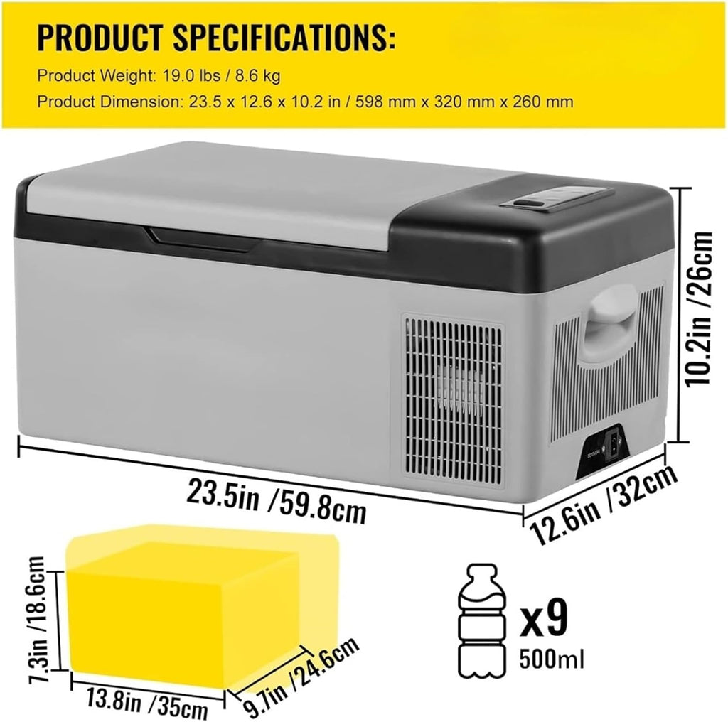 12 Volt Refrigerator 16 Qt, Portable Mini Car Fridge W/ -4℉-68℉ & App Control 12/24V DC & 110-240V AC Electric Compressor Cooler(10QT)