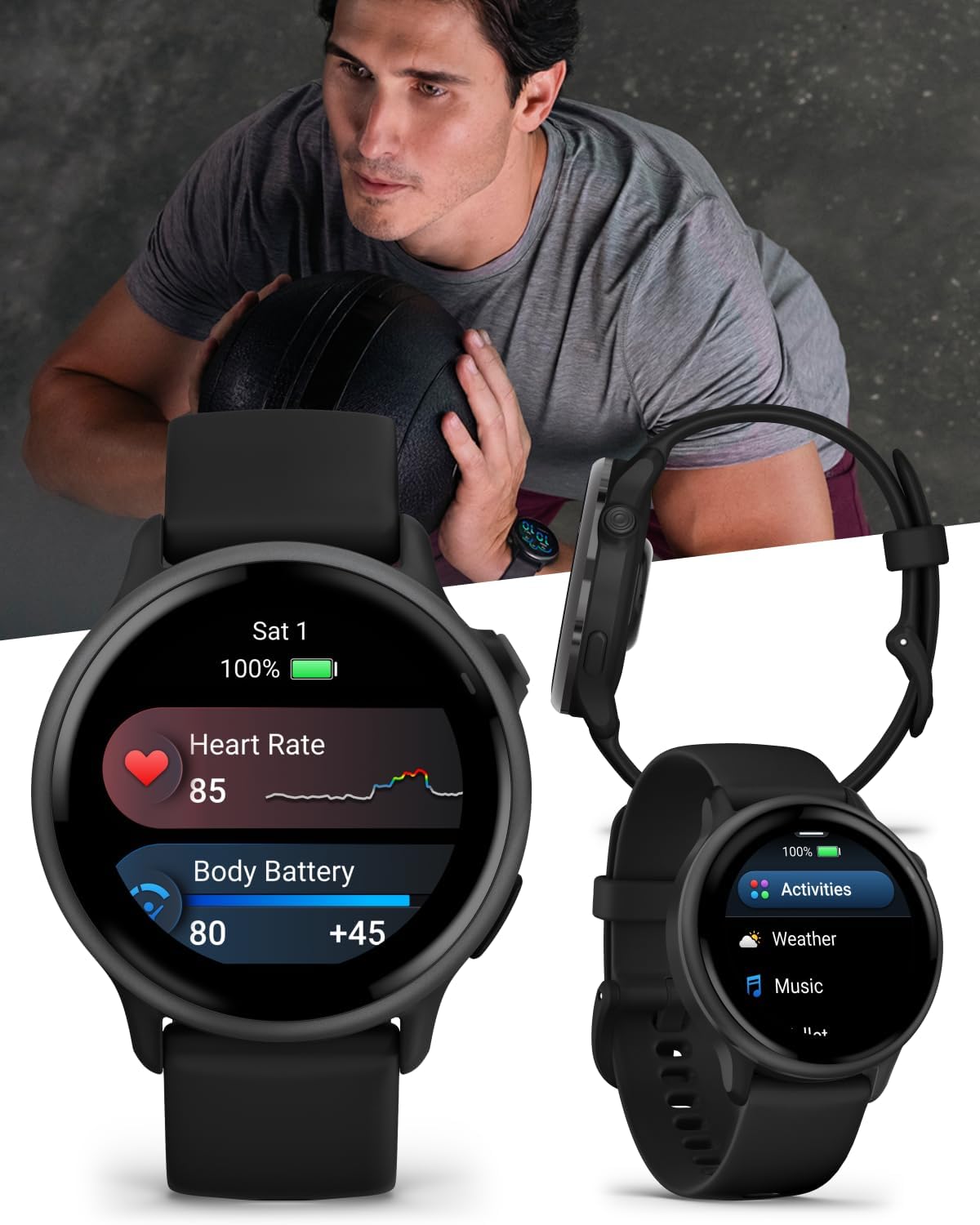 Garmin Vivoactive 6 - Health & Fitness Smartwatch, 1.2 in Bright AMOLED Display, GPS Sports Tracking, Up to 11 Days of Battery, Slate with Black Band w Black Earbuds Bundle