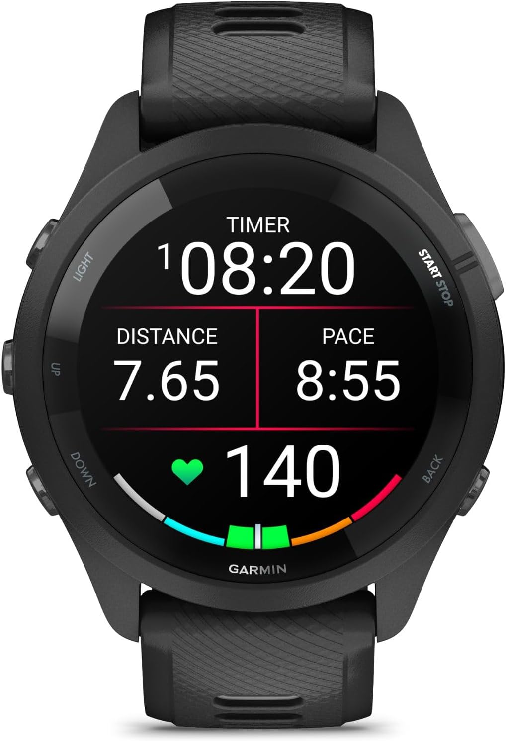 Garmin Forerunner 265 GPS Smartwatch - 46mm, Black/Powder Gray Bundle with Deco Essentials Charging Dock Venu 3 + Silicone Dust Cover + Round Tempered Glass Screen Protector