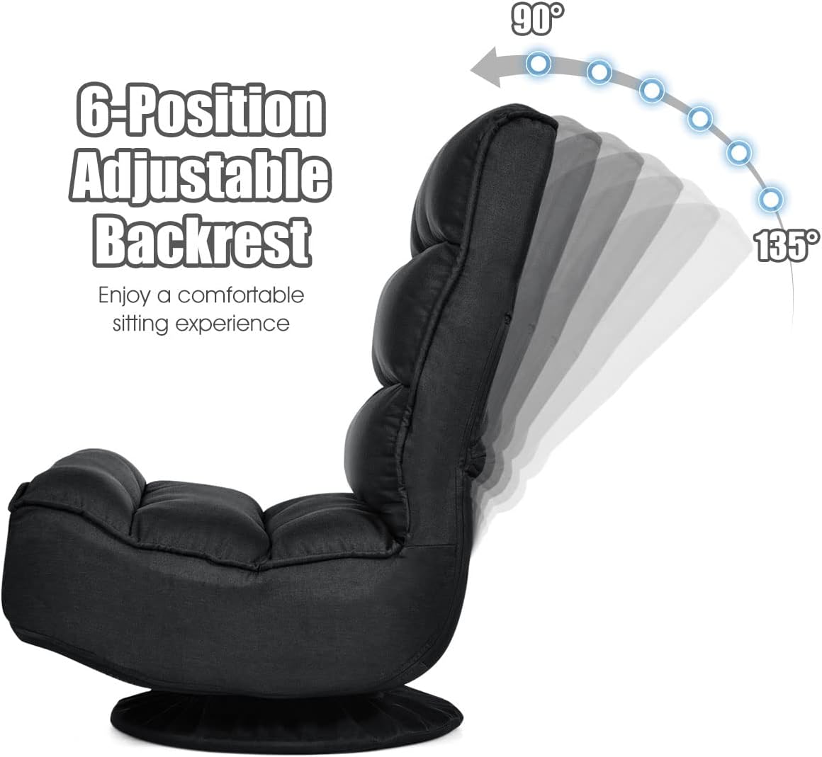Giantex 360 Degree Swivel Floor Chair, Folding Floor Gaming Chair with 6 Positions Adjustable, Lazy Sofa Lounge Chair w/Tufted Back Support, Video Gaming Chair for Reading TV Watching (Black)
