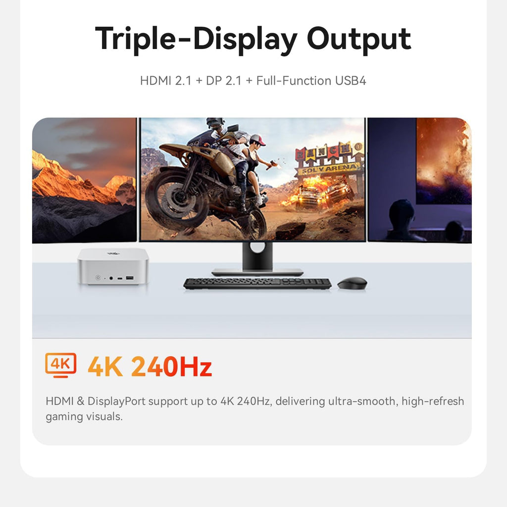 Beelink SER9 Mini PC with Ryzen 7 H 255(8C/16T up to 4.9GHz), 32GB LPDDR5X+1TB Pcle4.0 SSD,WIFI-6/BT5.2/2.5G LAN, Mini Gaming PC Support HDMI 2.1+DP 2.1+USB4 Triple-Display Output -Silver
