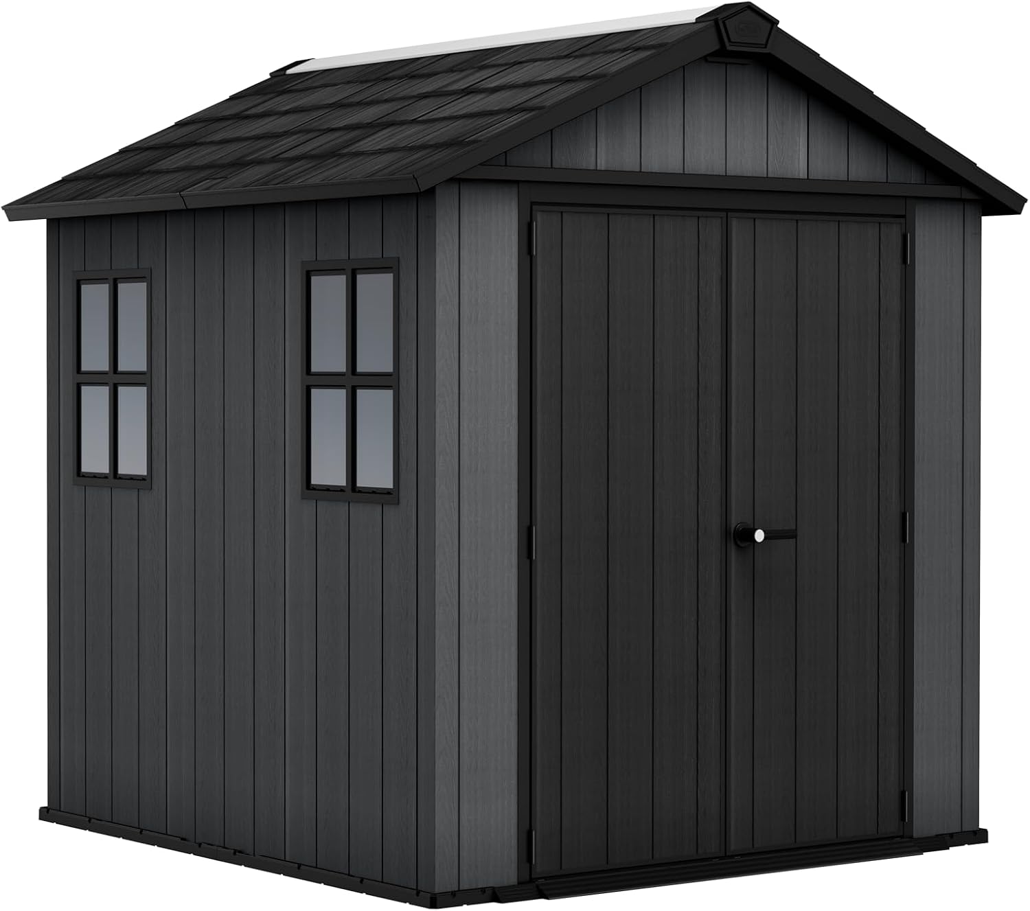 Keter Newton Plus 7.5x7 Ft All-Weather Storage Shed with Skylight, Window, Built-in Ventilation, Customizable Walls, & Lockable Double Doors, Graphite