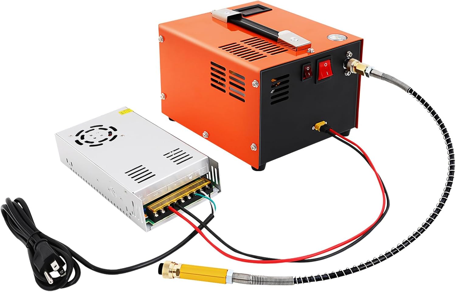LOYALHEARTDY PCP Air Compressor 4500PSI/30Mpa High Pressure Air Compressor, 350W, Portable, Lightweight, Orange, With Built-in Cooling Fan, Auto Shutoff, For Paintball Airgun Rifle PCP Inflator