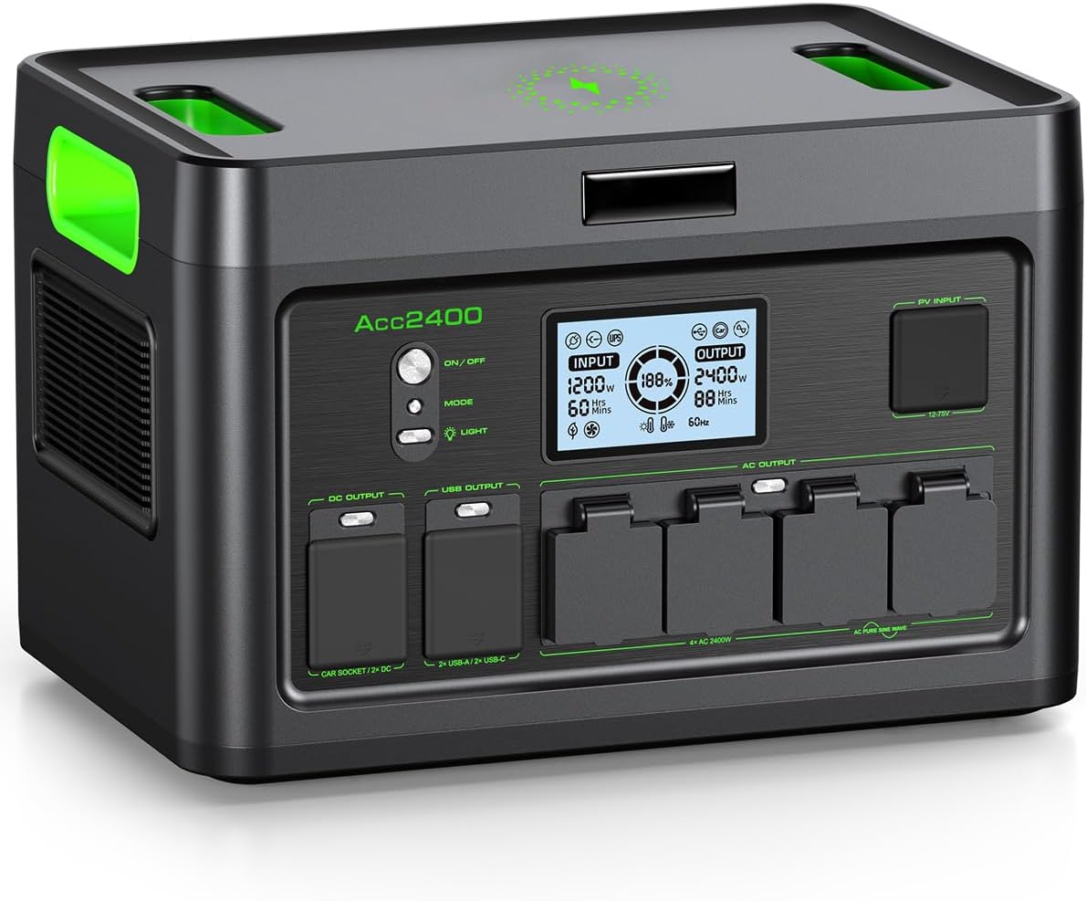 2400W Portable Power Station, 1843Wh LiFePO4 Solar Generator UPS Home Battery Backup Power w/4 2400W AC Outlets,2 PD100W, 2Hrs Fast Charging for Outdoor Camping, RV Travel,Emergency (4800W Peak)