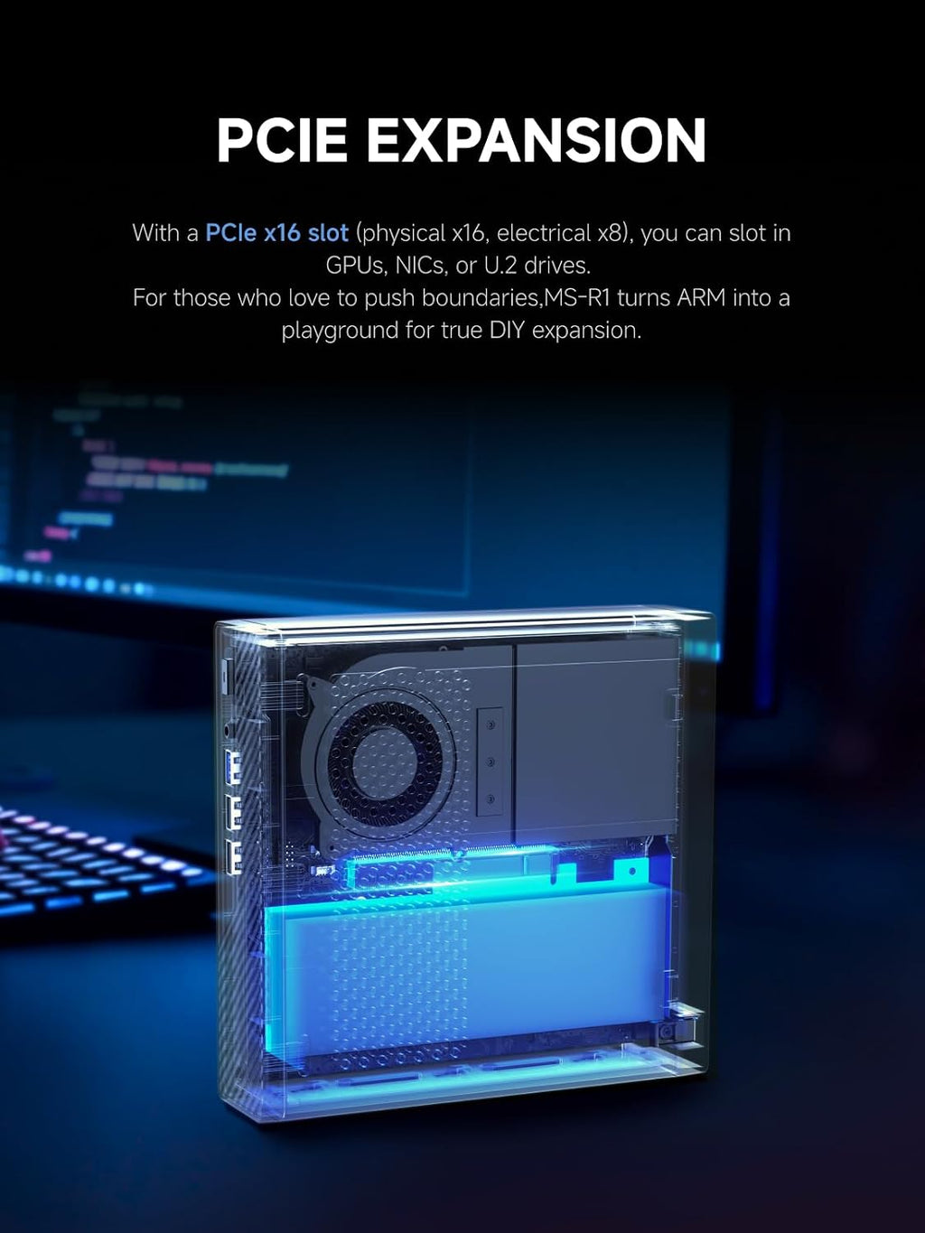 MINISFORUM ARM Mini Workstation Supporting UEFI Boot, Built-in ARM-Based CPU CP8180(12 C/12T, 2.6GHz, 45 Tops), 64GB LPDDR5 5500MHz RAM ECC Supported, M.2 SSD 1TB, Dual 10G LAN,WiFi 6e/BT5.3