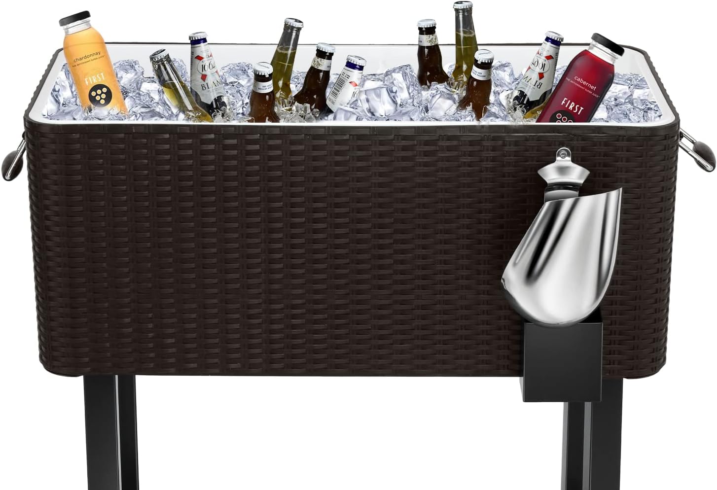 80 Quart Rolling Ice Chest Cooler Cart,Patio Backyard Party Drink Beverage Bar Stand Up Cooler Trolley with Ice Scoop
