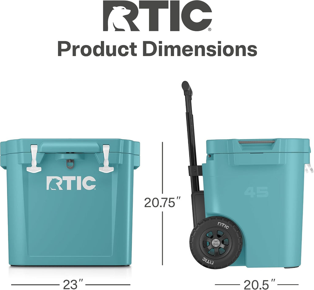 RTIC 45 QT Wheeled Ultra-Tough Cooler Hard Insulated Portable Ice Chest Box for Beach, Drink, Beverage, Camping, Picnic, Fishing, Boat, Barbecue, Rotomolded Construction