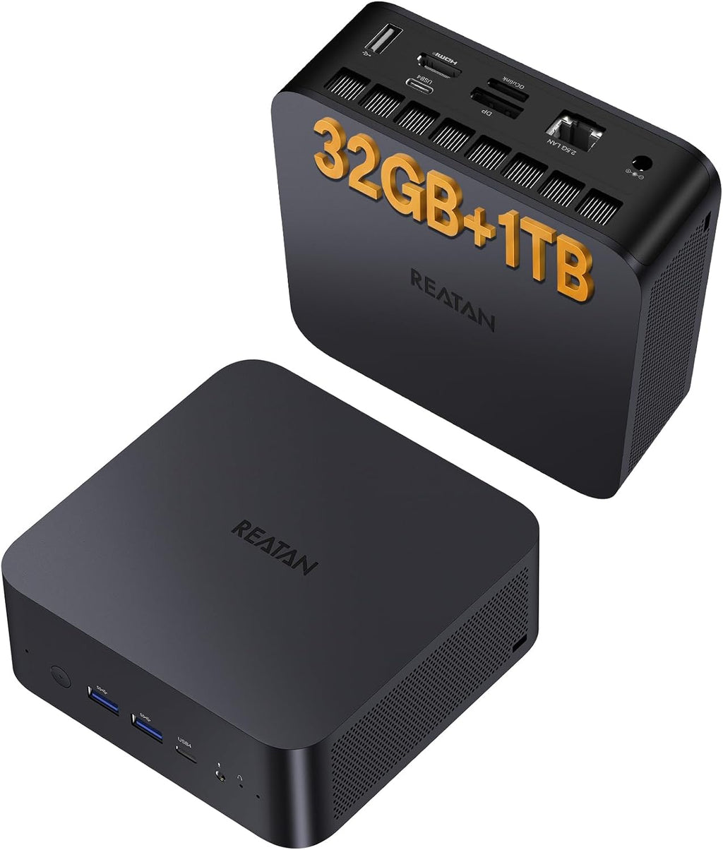 Reatan AI OCulink Mini Gaming PC,AMD Ryzen 7 255(Upgrade 8745H,8C/16T,) Radeon 780M 32GB RAM DDR5 + 1TB SSD 8K Quad-Screen Display Desktop Gaming Mini Computers WiFi 7 BT:5.4 Built-in Speaker USB4.0
