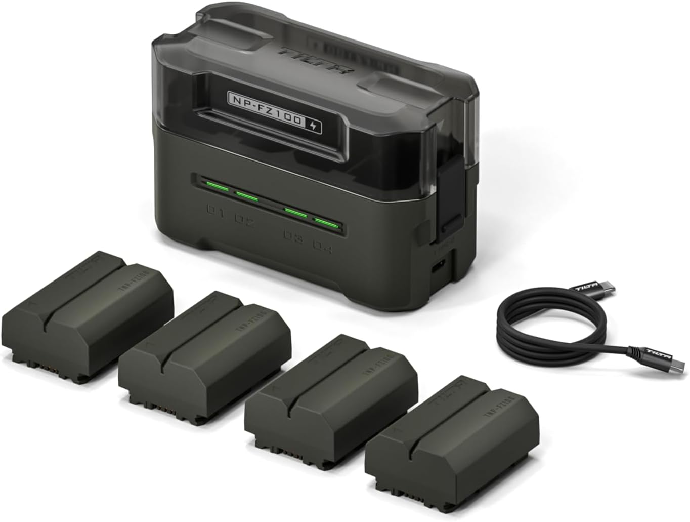 Tilta Portable Charging Station w/ 4 Batteries for NP-FZ100 Battery | Charge 4 Batteries w/USB-C PD 45W Fast Charge | Safe for A6600, A6700, A7C, A7III, A7IV, A7RIII/IV, A7S Il, FX3,FX30,A1 – Green