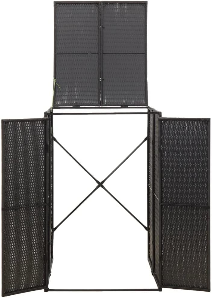vidaXL Single Wheelie Bin Shed Black 27.6'x31.5'x46.1' Poly Rattan