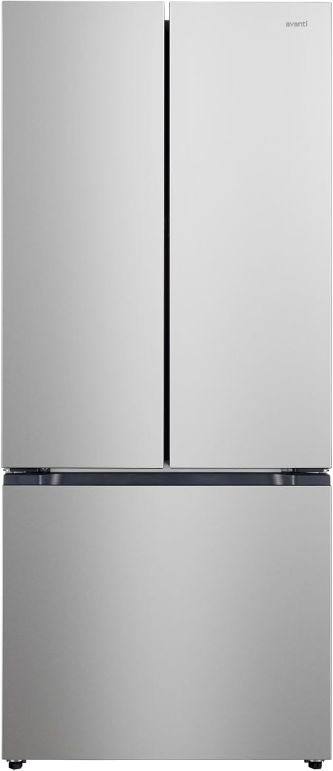 Avanti French Door Refrigerator with Bottom Freezer 30-Inch Wideâ€‹, Frost Free Technology, Large Capacity with Adjustable Shelves, Door Bins & Crisper Drawers, 17.5 Cu.Ft., Stainless Steel