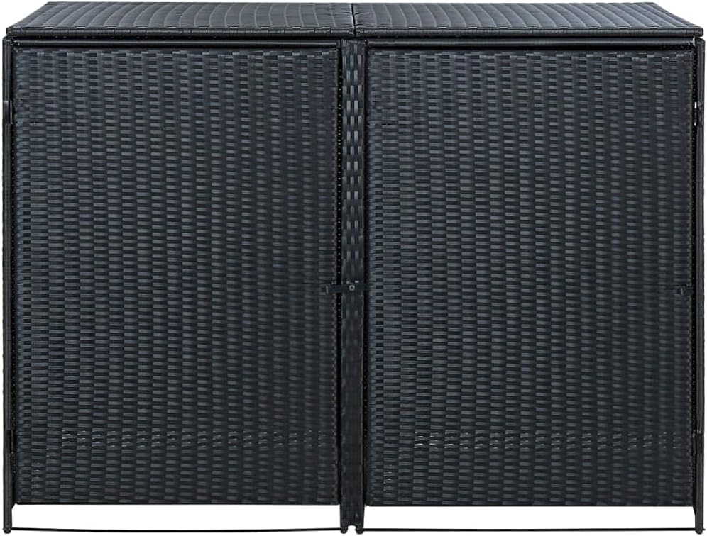 vidaXL Garbage Can Shed, Trash Bin Shed, Double Wheelie Bin Storage, Outdoor Garbage Can Enclosure for Garden Patio Lawn, Black Poly Rattan