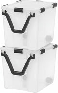 IRIS USA 6 Pack 106 Quart WEATHERPRO Wheeled Plastic Storage Bin Organization Container with Durable Lid, Seal & Secure Latching Buckles, Clear/Black