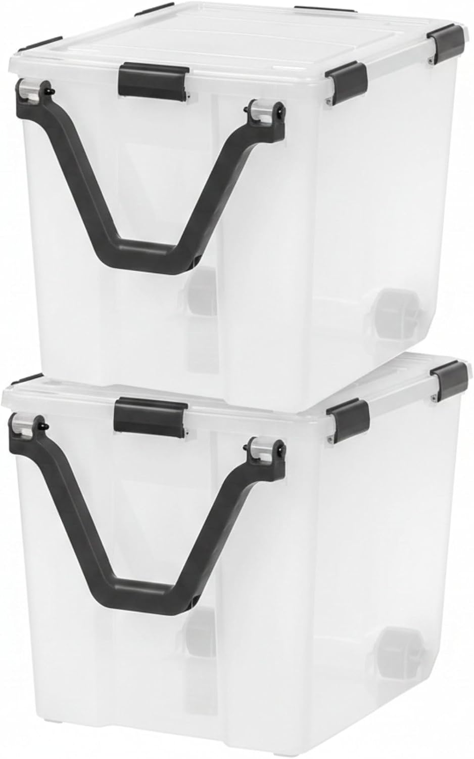 IRIS USA 6 Pack 106 Quart WEATHERPRO Wheeled Plastic Storage Bin Organization Container with Durable Lid, Seal & Secure Latching Buckles, Clear/Black
