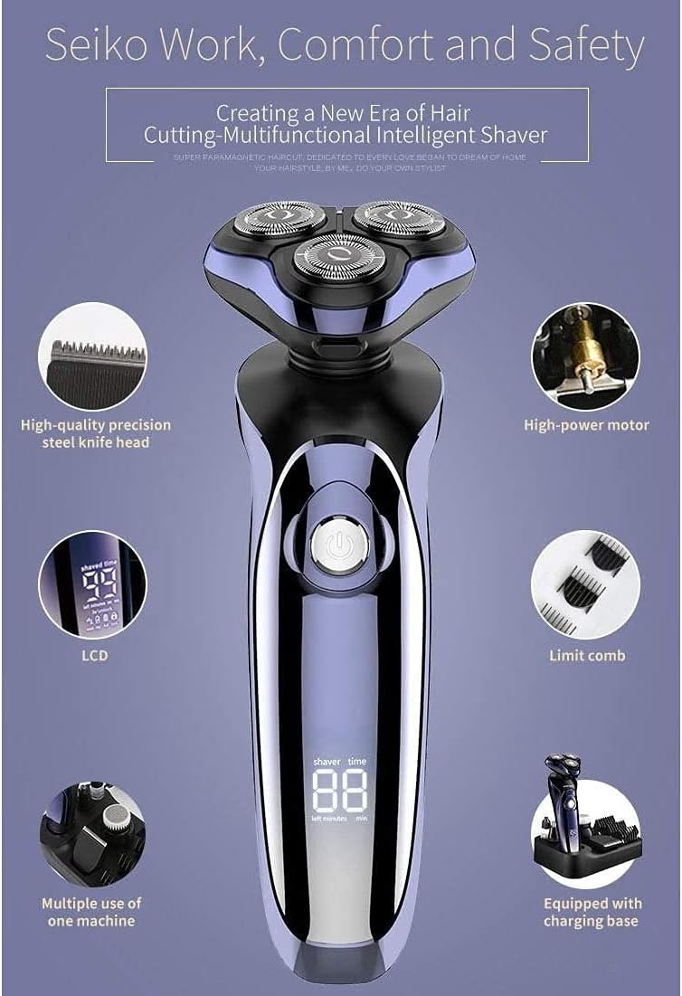 Men's Electric Shaver - Cordless Rechargeable Rotary Shaver Razor for Men with Pop-up Sideburn Trimmer Wet and Dry
