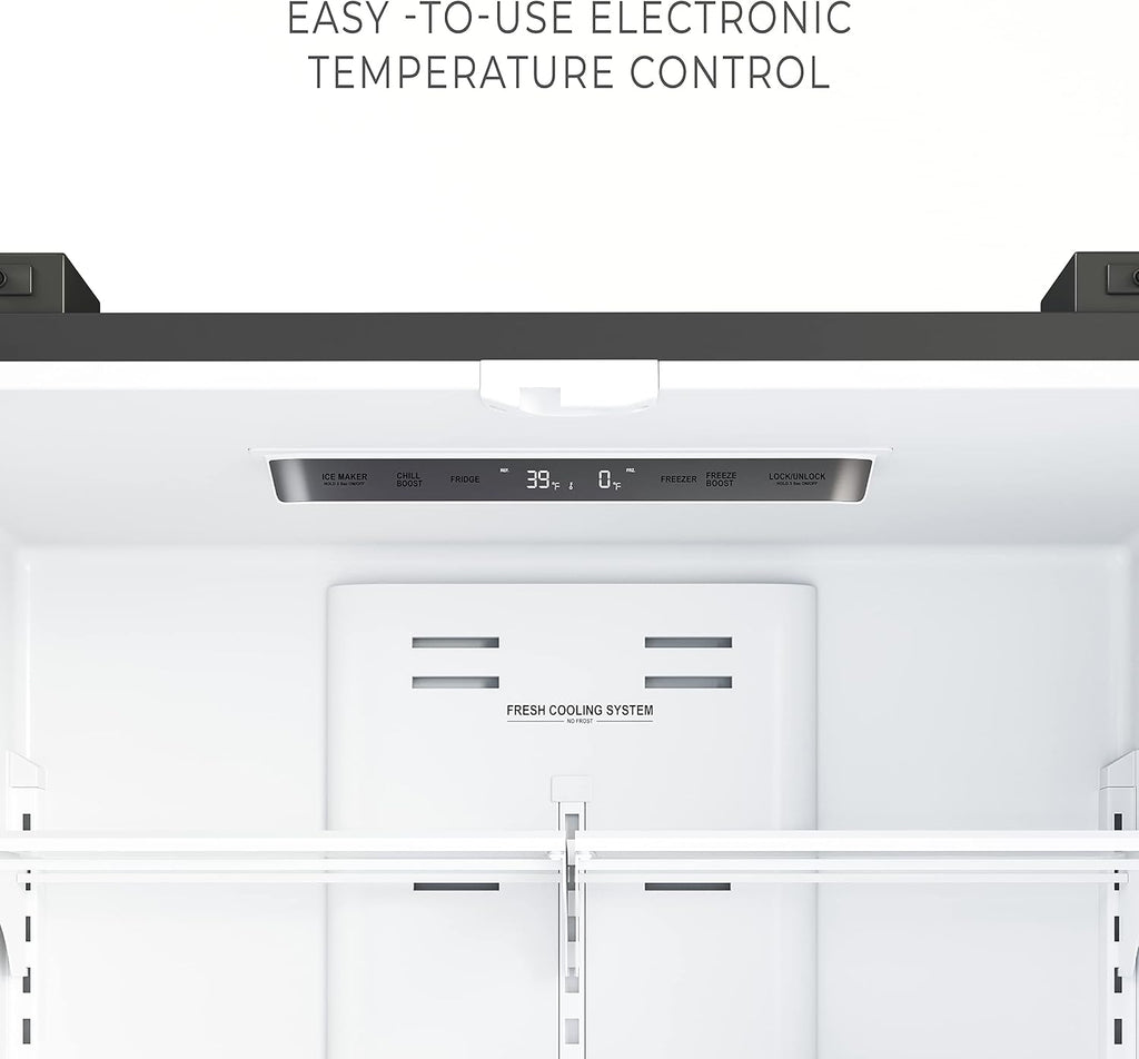 KoolMore Counter Depth French Door Refrigerator with Ice Maker, 4 Door Stainless-Steel Fridge - 22.5 Cu.Ft