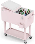 VINGLI Rolling Ice Chest, Portable Patio Party Bar Drink Cooler Cart, with Shelf, Beverage Pool with Bottle Opener