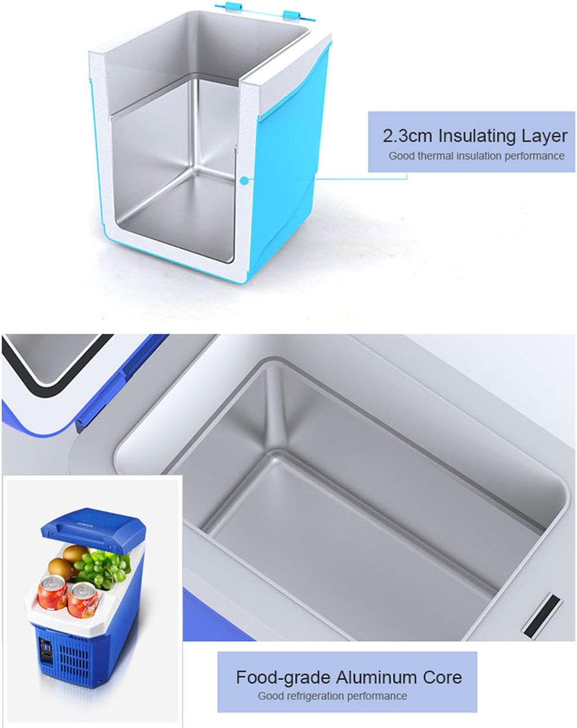 12V Personal Thermoelectric Portable Electric Cooler Warmer Fridge 8 Liter Capacity with 12V DC & 100-240V AC USB Mini Car Refrigerator for Beverage, Food, Home, Office and Car,Grey