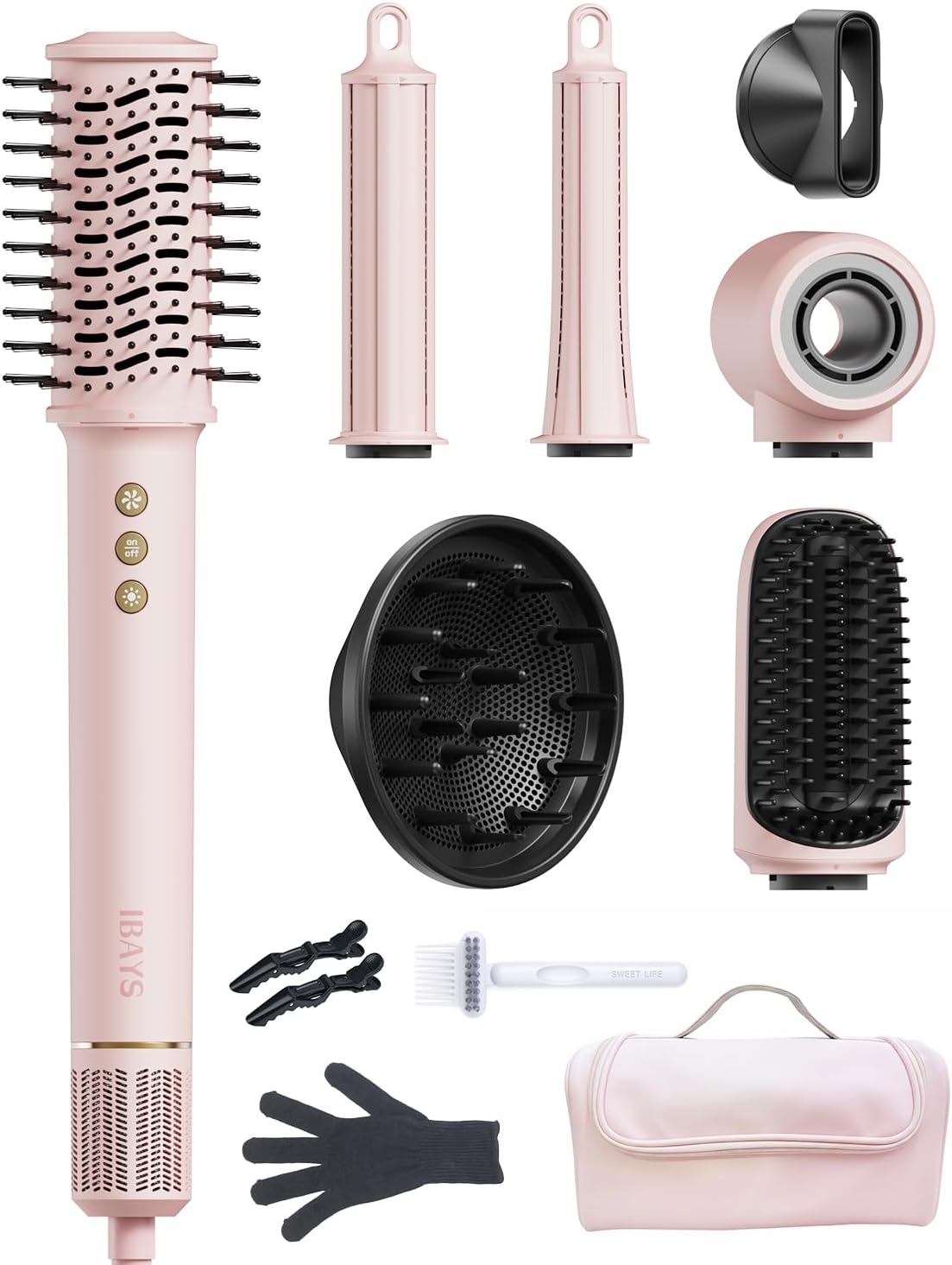 IBAYS 7 in 1 Hair Dryer Brush & Hair Styler, 110,000 RPM High-Speed Blow Dryer with Negative Ions for Frizz-Free Styling Fast Volumizing Curling Drying Straightening, Blow Dryer with Travel Case